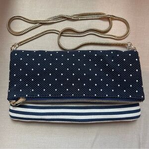 Anthropologie Navy Polka Dot and Stripe Clutch
